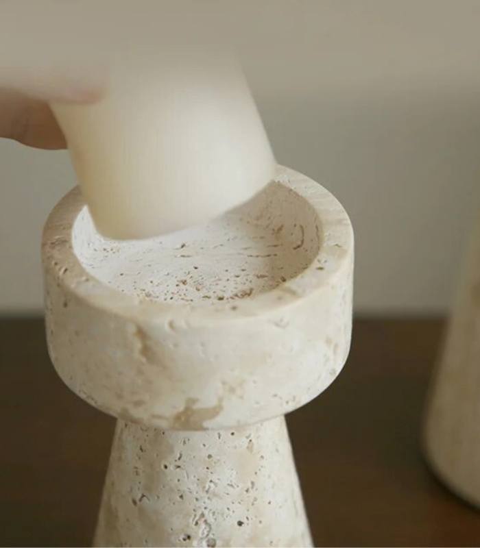 Candle Holder Natural Travertine