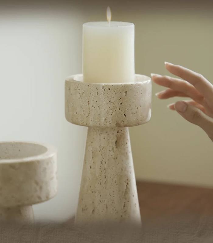 Candle Holder Natural Travertine