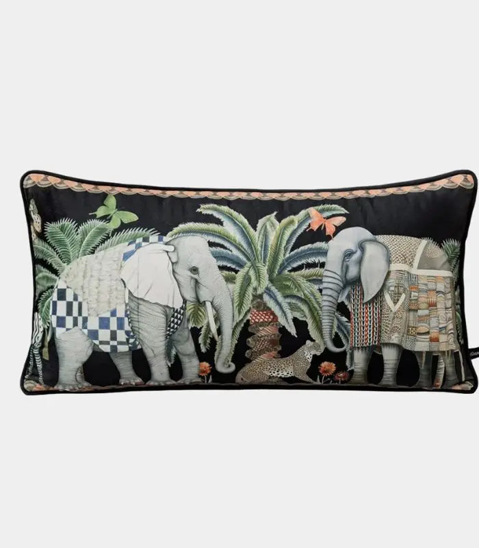 Safari Scene Cushion Covers – Velvet with Whimsical Animal Designs Black Multicolour