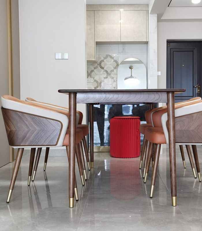 Hollyfield Modern Wood & Leather Dining Armchair 70cm