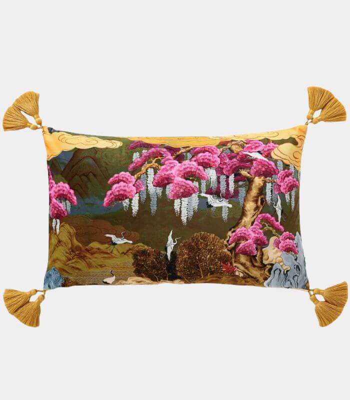 East Asian Garden Tasseled Decorative Cushion Cover - Velvet