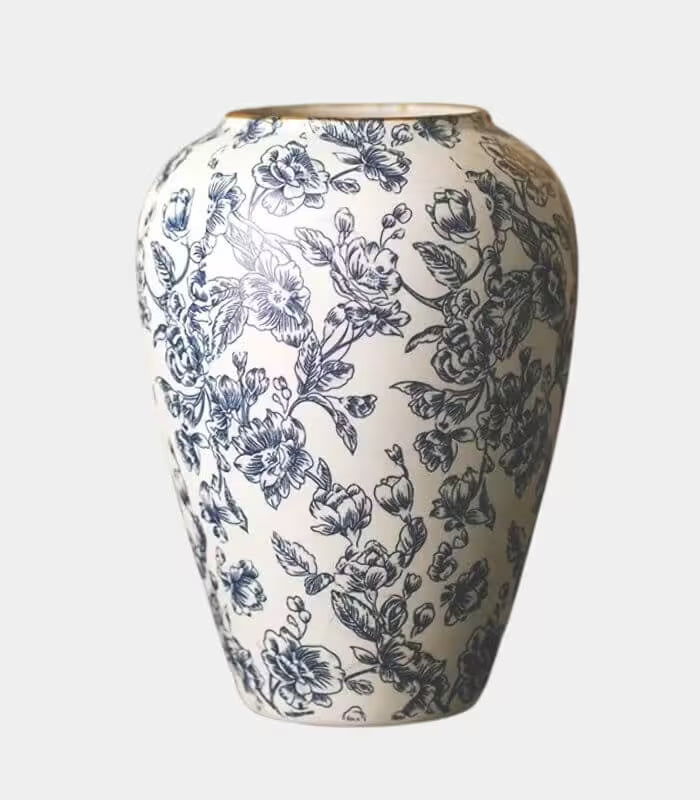 Blue Willow Vintage Style Ceramic Vase - Traditional Floral Collection