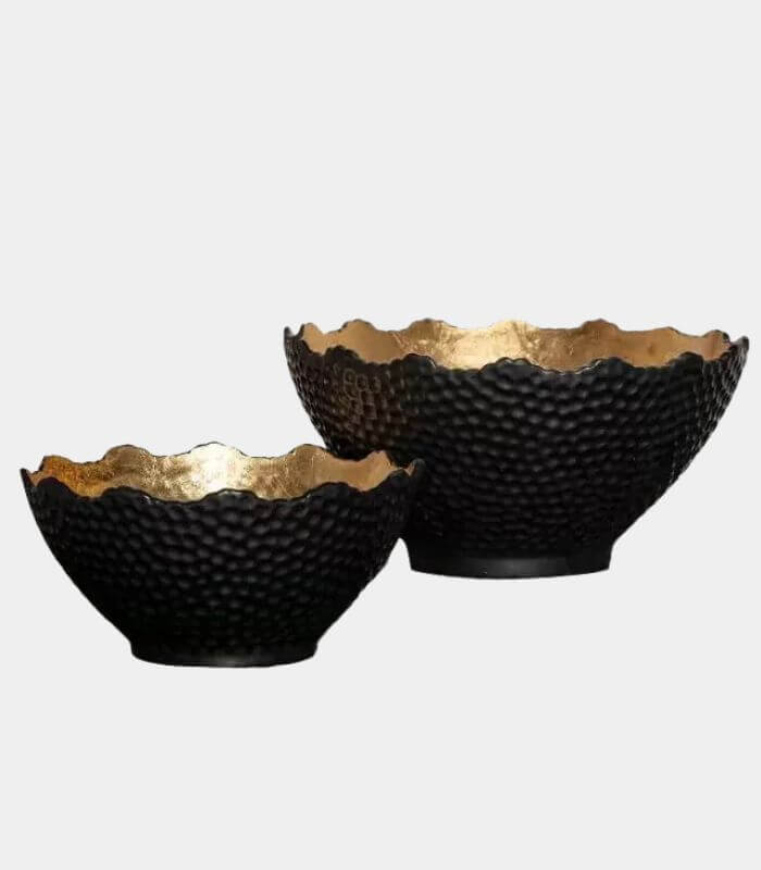 Textured Ceramic Bowl – Handcrafted Black & Gold Statement Piece