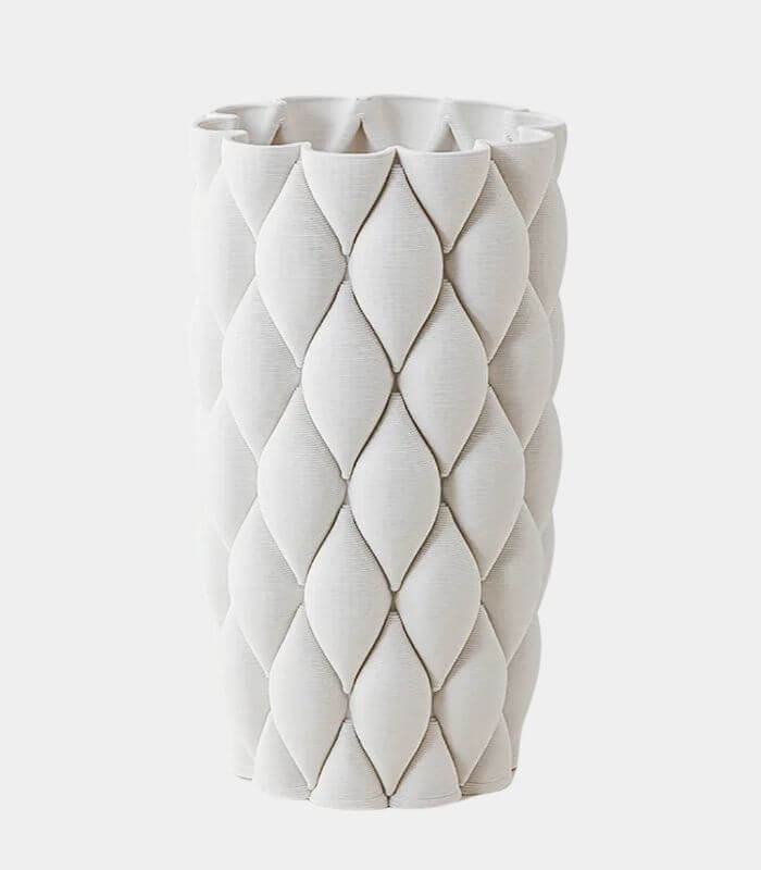 Artisanal 3D Printed Quilted Ceramic Vase - Modern Geometric Design 26.4 cm