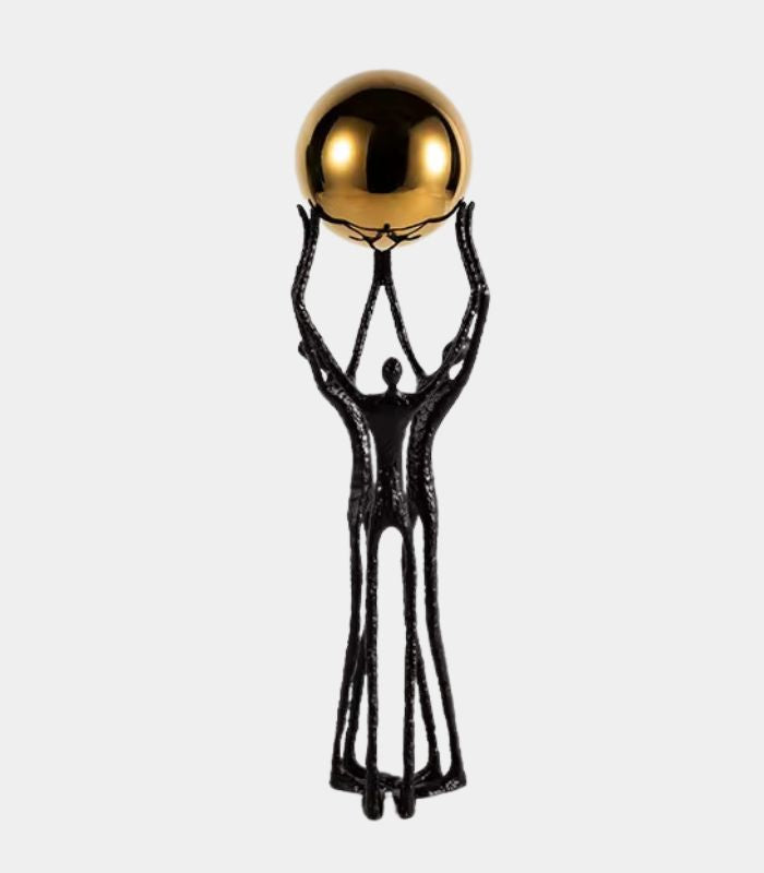 Atlas Collective Sculpture - Modern Abstract Human Form with Gold Sphere