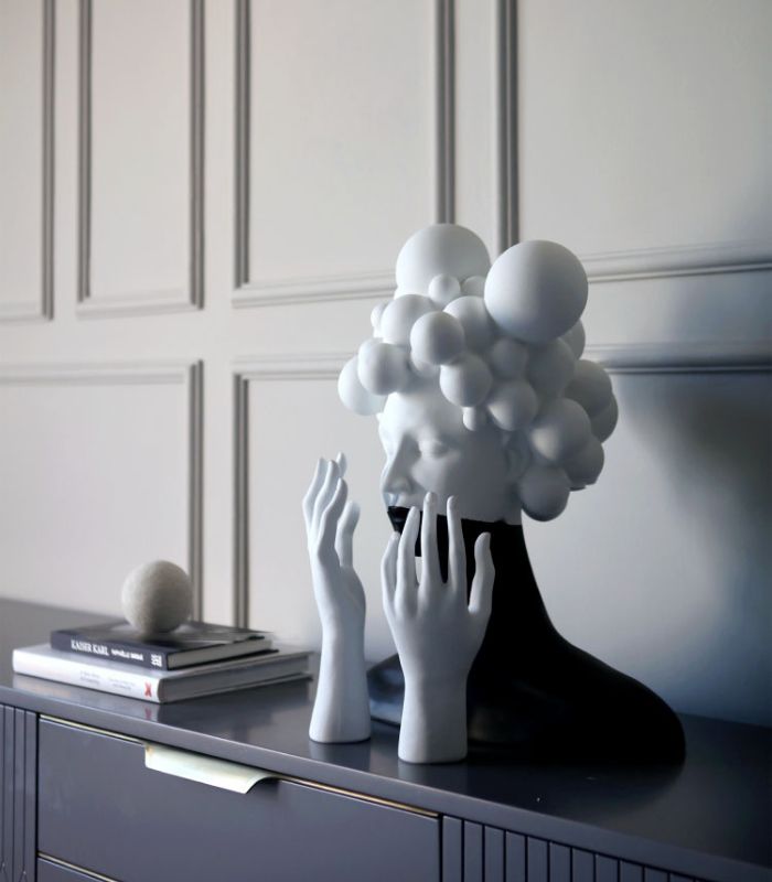 Modern Bust Sculpture Resin Handcrafted Black and White Large 49 cm