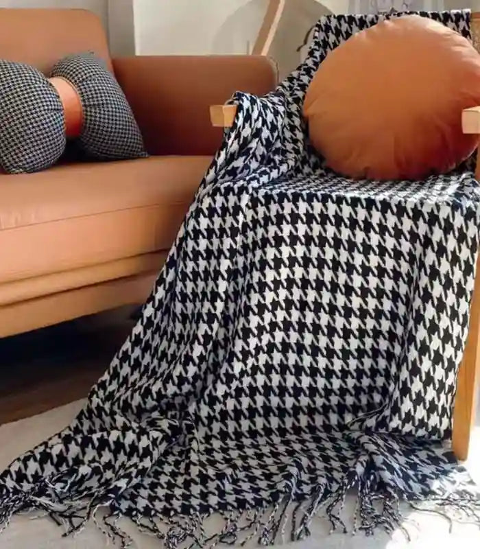 Houndstooth Throw Black and White Modern Sofa Blanket
