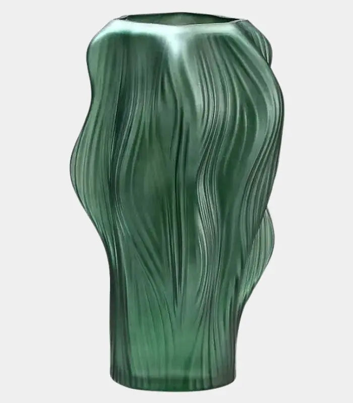Sylvane Sculptural Glass Vase | Frosted Green Ribbed Decorative Vessel 30 cm / 11.8 in