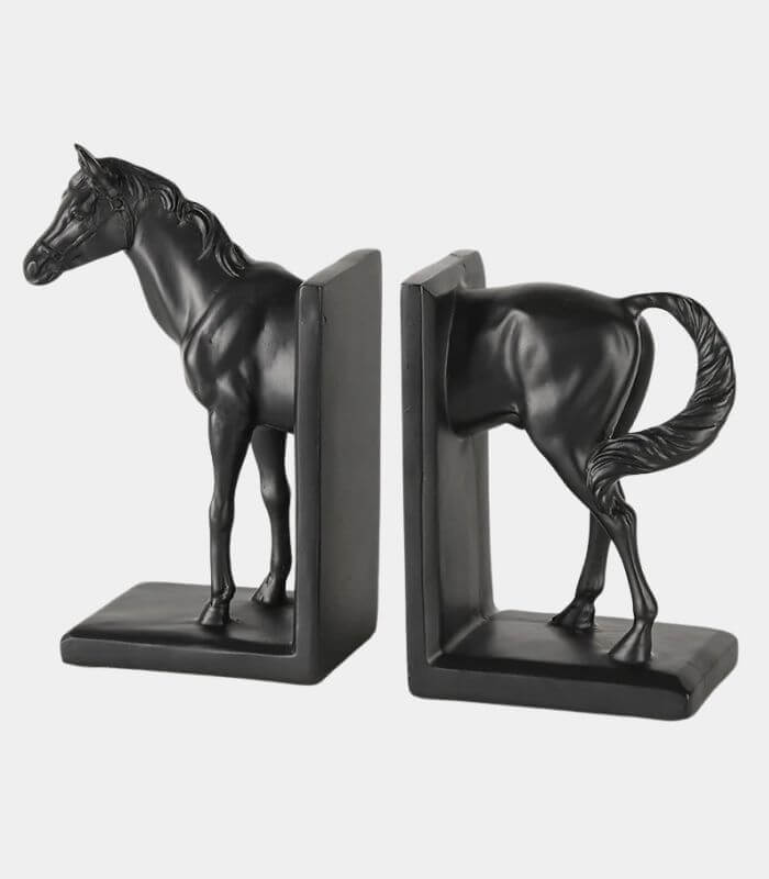 Set 2 Pcs Black Horse Bookends Resin