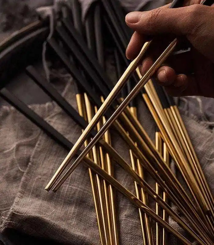 10 Pairs Chopsticks Stainless Steel Black and Gold 23.5cm