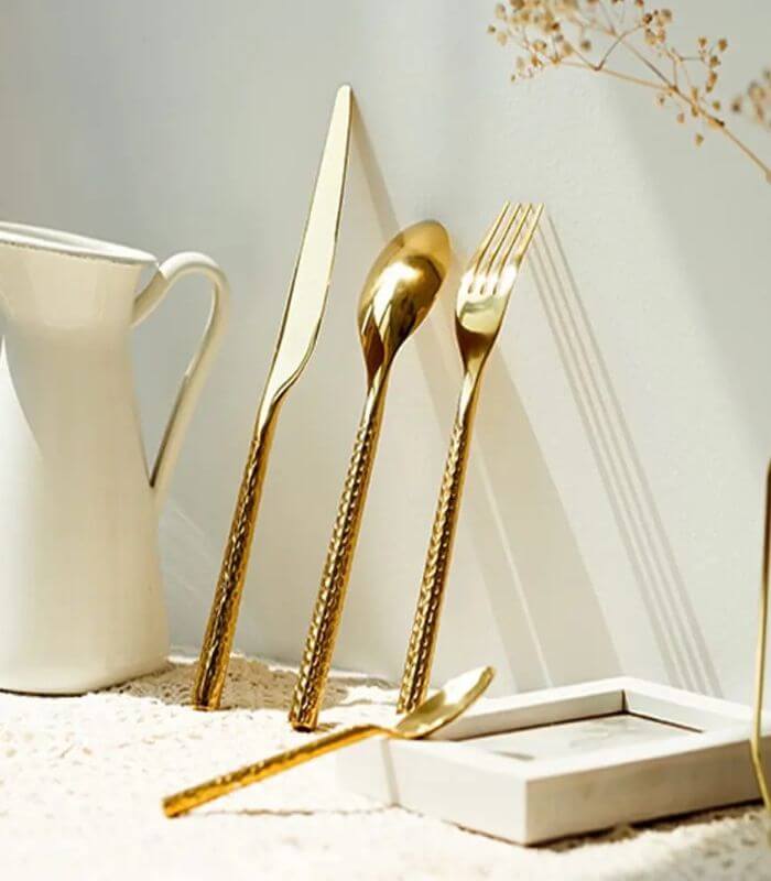 24 Pcs Cutlery Set Meadow Stainless Steel For 6 Gold