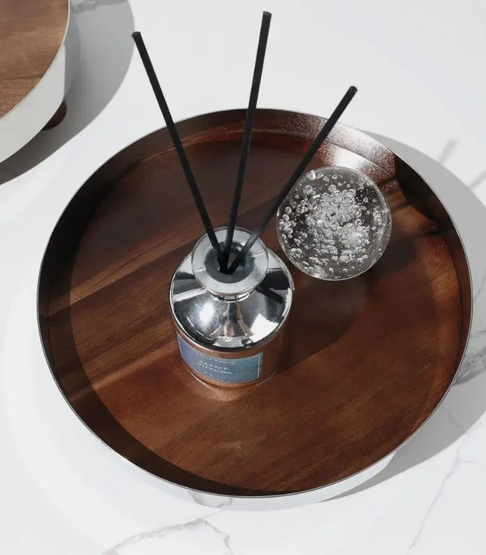 Tray Stainless Steel And Wood Walnut Silver Brown