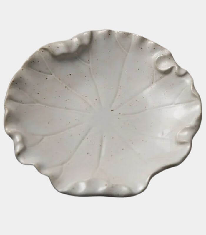 Botanical Ceramic Dinner Plates - White Lotus Leaf Inspired Tableware White