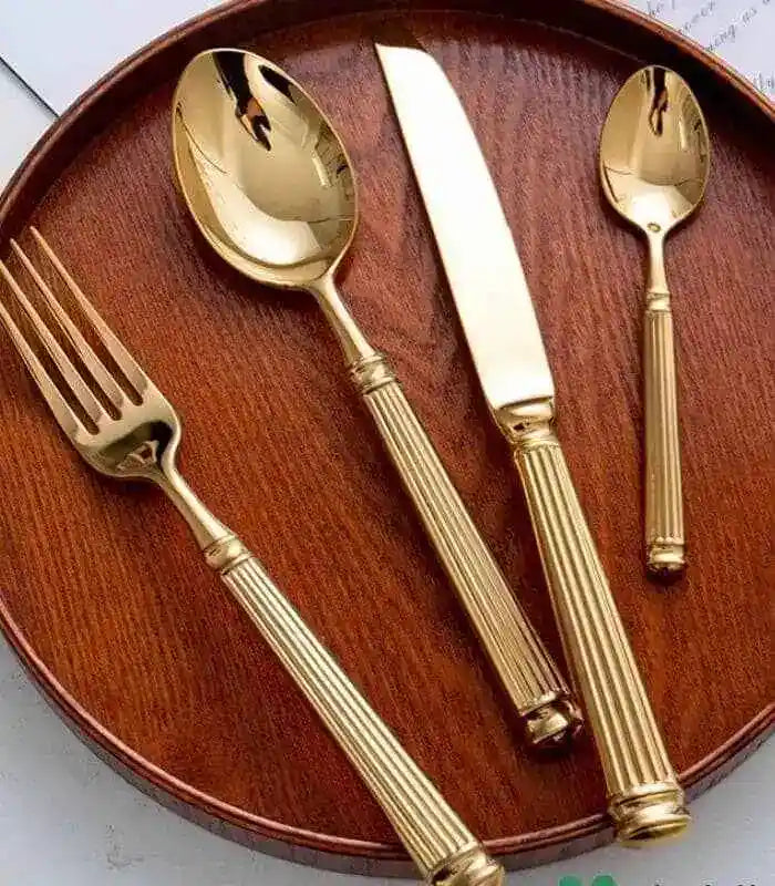 Set of 16 Pcs Aristocrat Flatware Cutlery Set 304 Stainless Steel Gold