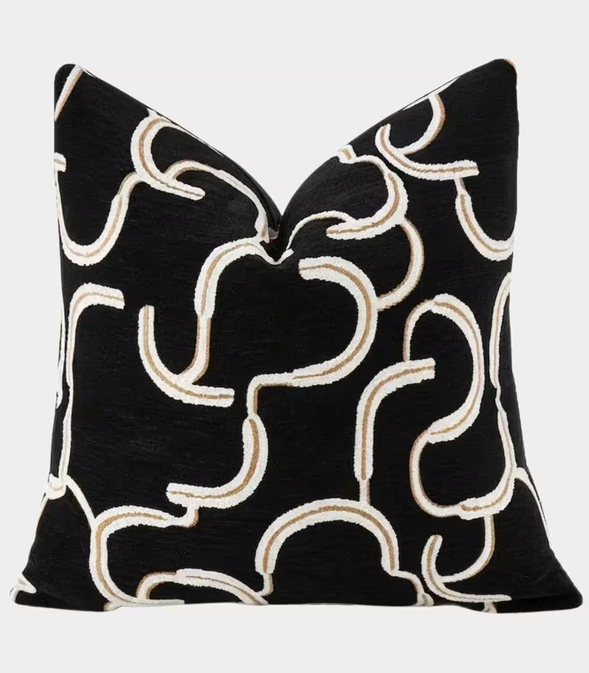 Odessa Black Jacquard Cushion Cover – Ivory & Gold Abstract Swirl, 2 Sizes