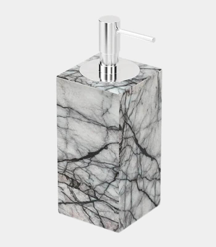 Carrara Marble Soap & Lotion Dispenser Set – Stainless Steel Natural Stone