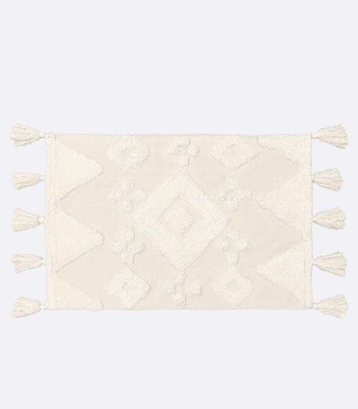 Moroccan Tassel Handmade Rug Beige & White Soft Cotton Non-slip Rug