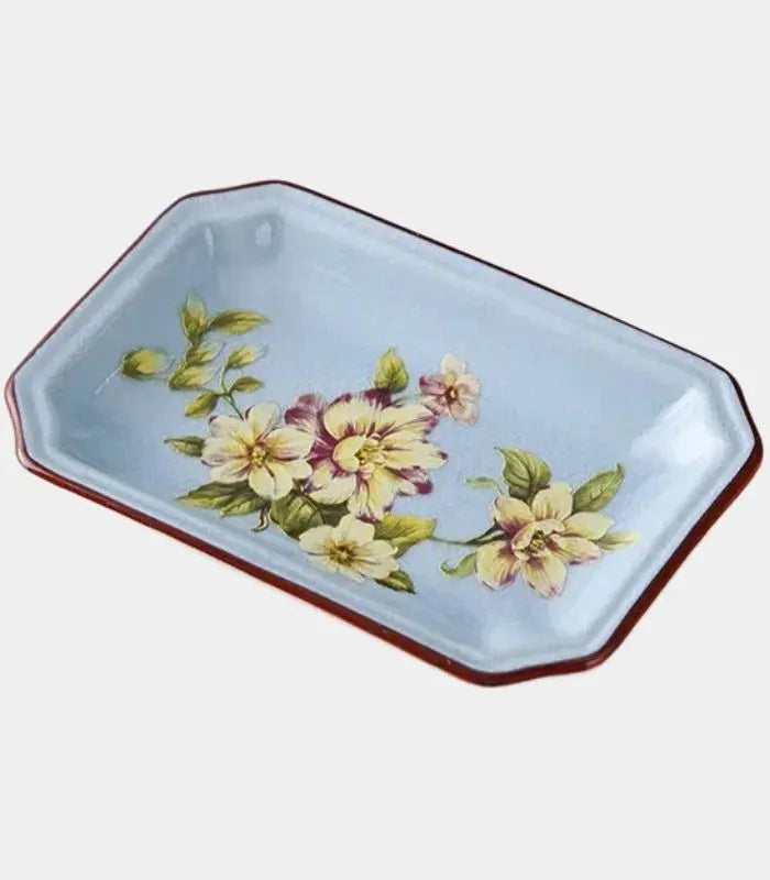Marigold Ceramic Soap Dish – Hand-Decorated Floral Design Blue 13.3x9.3x2cm