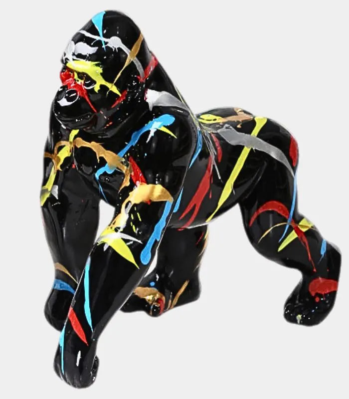 Accent Sculpture Gorilla Figurine Drip Art Resin Multicolor Black 29 cm