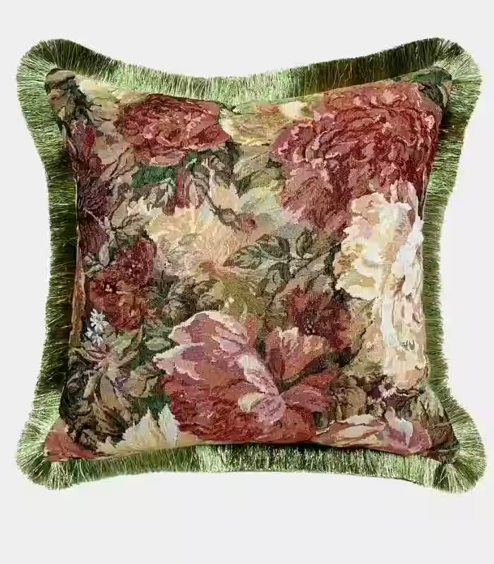 Verdant Botanical Tapestry Cushion Cover – Romantic Floral Jacquard Design