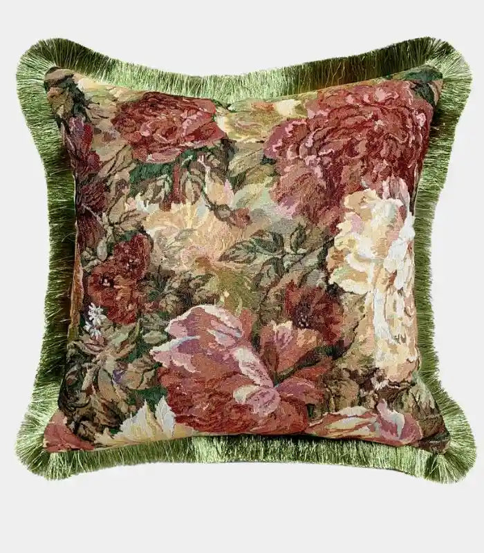 Verdant Botanical Tapestry Cushion Cover – Romantic Floral Jacquard Design