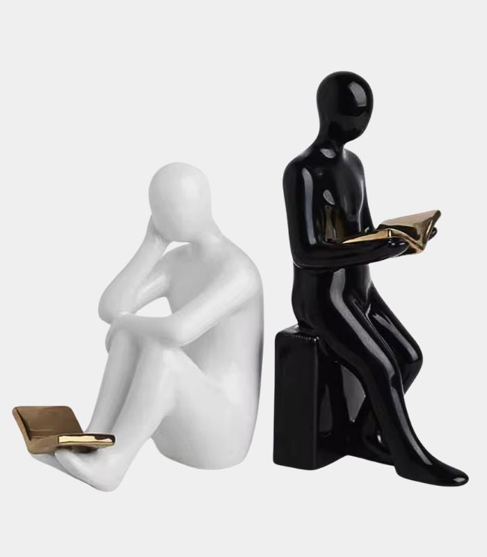 Set 2 Pcs Modern Ceramic Bookends - Minimalist with Golden Accent