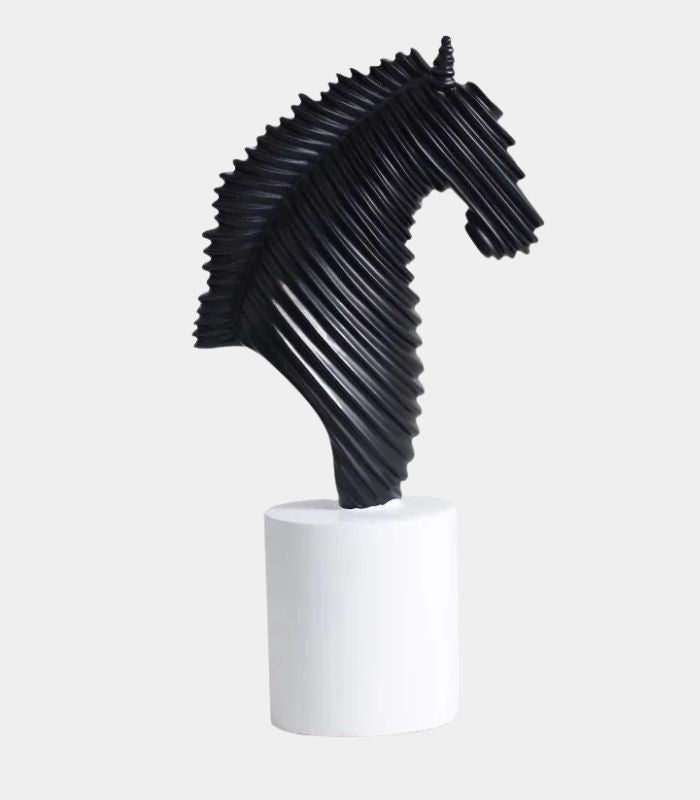 Stylized Sculptural Horse Figurine - Elegant Ribbed Resin Statue 25 cm