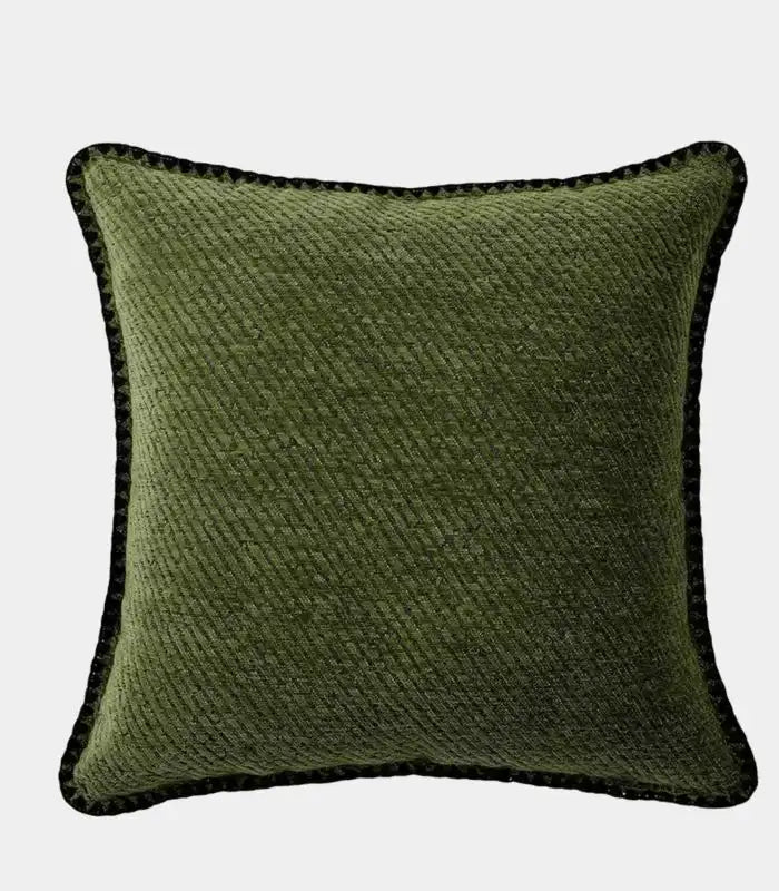 Verdant Moss Cushion Cover - Textured Jacquard with Contrast Piping Green