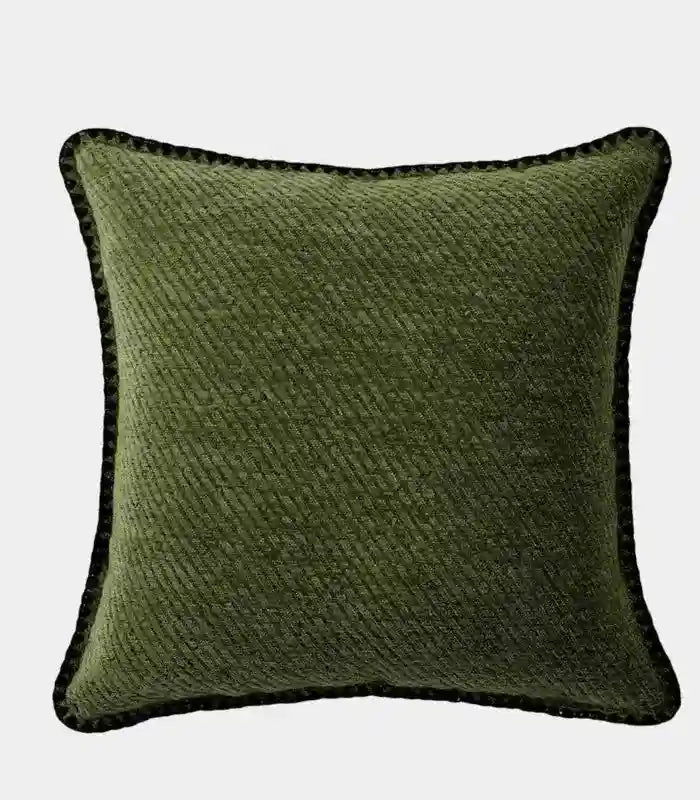Verdant Moss Cushion Cover - Textured Jacquard with Contrast Piping Green