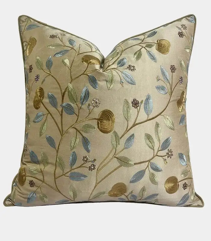 Embroidered Botanical Cushion Cover – Satin Finish 45x45 cm