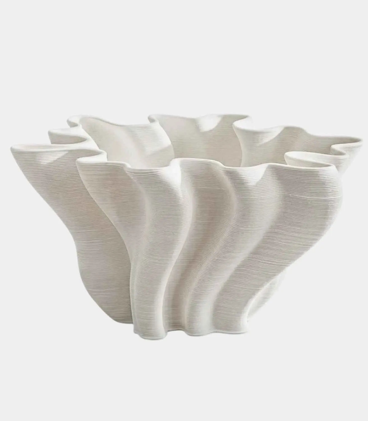 Sylvie Vase – White Fluted Sculptural Bowl-Form Vessel 3D-Printed 24 cm / 9.4 in