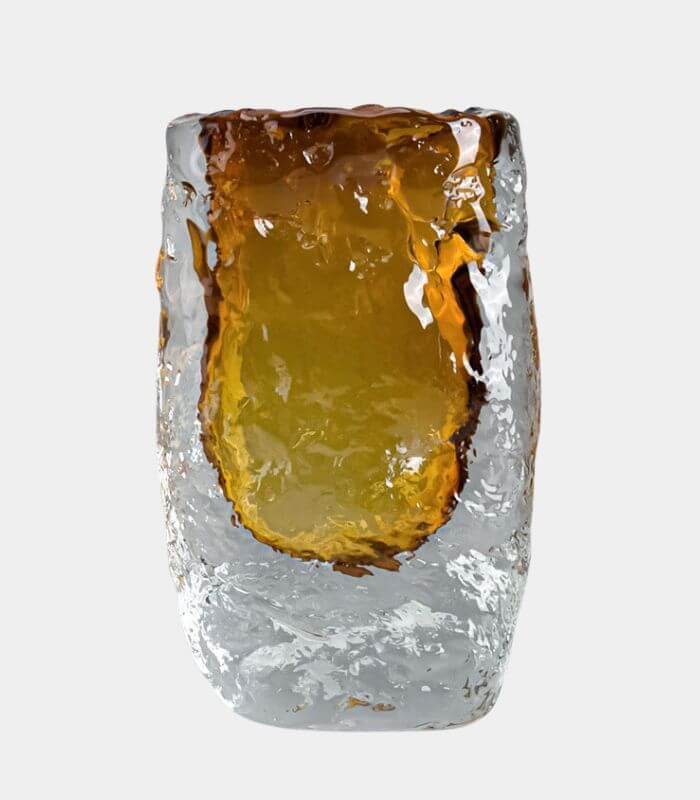 Amber Glow Ice Glass Vase | Artisan Hand-Crafted Home Decor