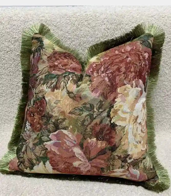 Verdant Botanical Tapestry Cushion Cover – Romantic Floral Jacquard Design