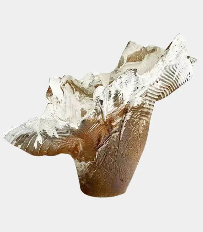 Enigmatic Obsidian Sculptural Vase - Handcrafted Modern Art Décor (44cm) Brown/White