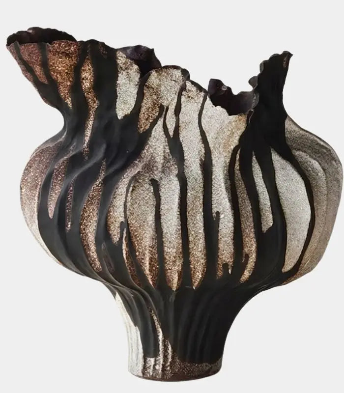 Callista Ceramic Vase – Handcrafted Sculptural Design Black & Sand Large 34cm