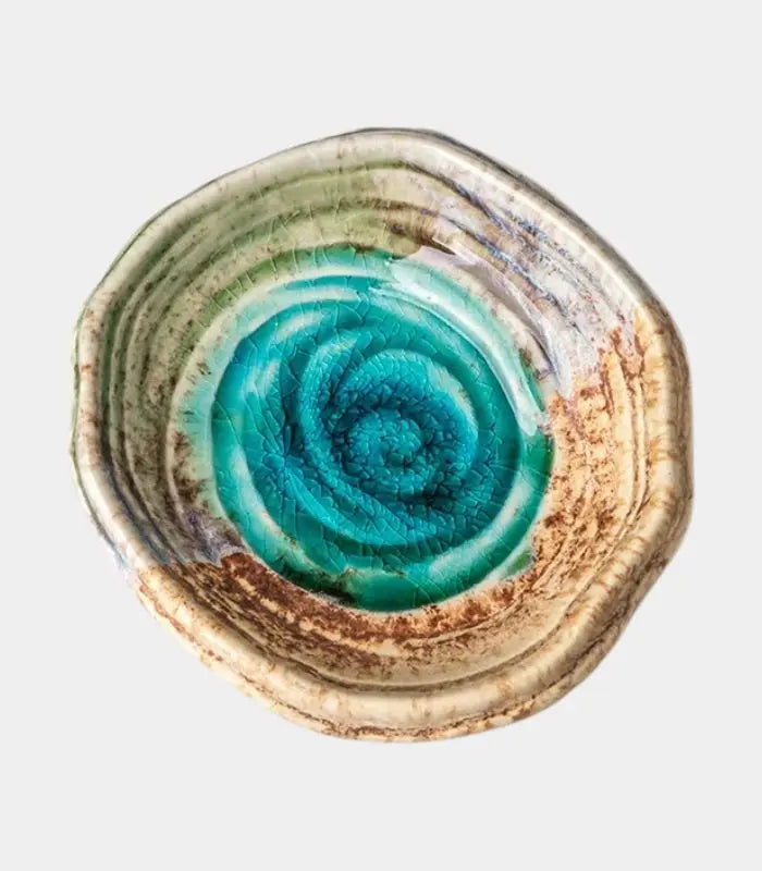 Ice Blossom Handcrafted Ceramic Dipping Dish with Crackle Glaze Finish