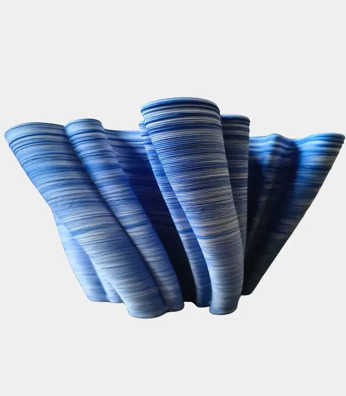 Modern Ceramic Wave Design Vase Centerpiece Bowl 33 cm Sea Blue