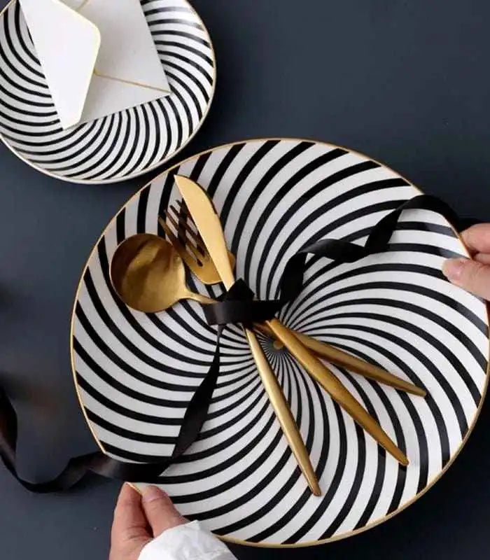 Tableware Porcelain Plates Black White