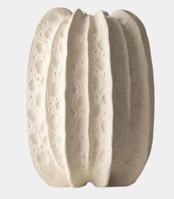 Onda Handcrafted Ceramic Vase – Rippled Texture in Cream