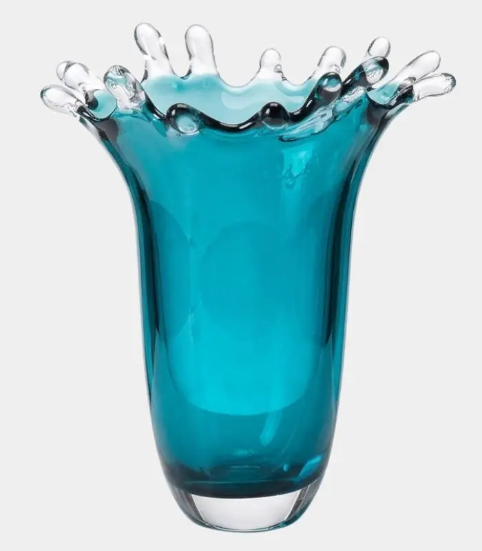 Cerelle Crystal Glass Vase | Teal Blue Decorative Flower Vase with Splash Rim 29.5 cm / 11.6 in