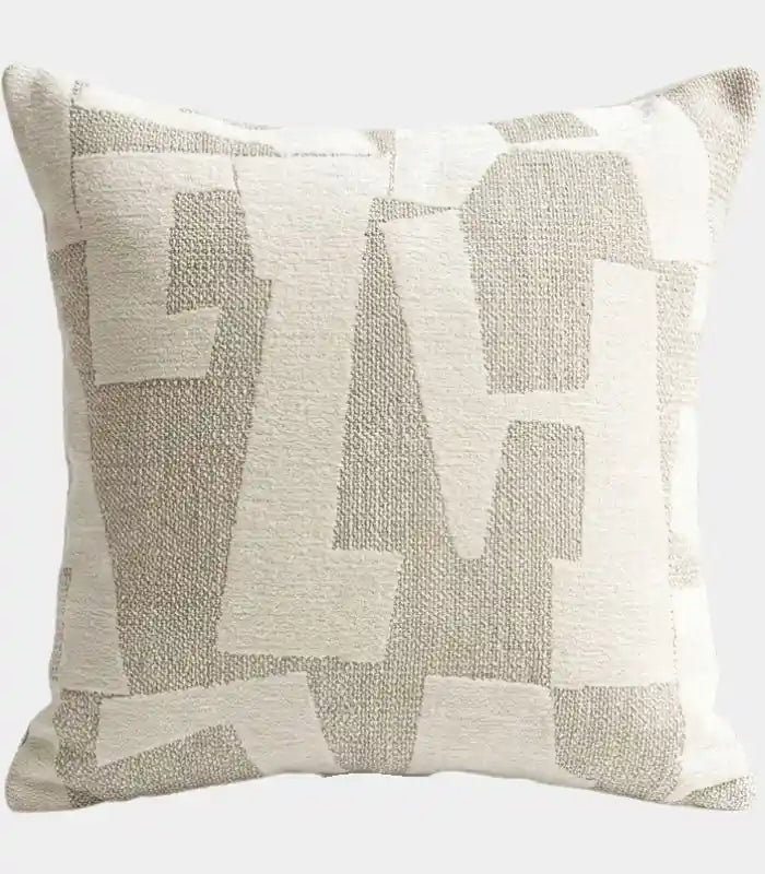 Abstract Geometric Jacquard Cushion Cover — Sand & Ivory Woven Textile