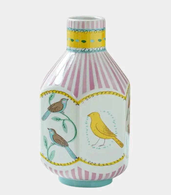 Hand-Decorated Multi-Bird Bottle Tabletop Vase - Charming Ceramic Decor (26cm/10.24")
