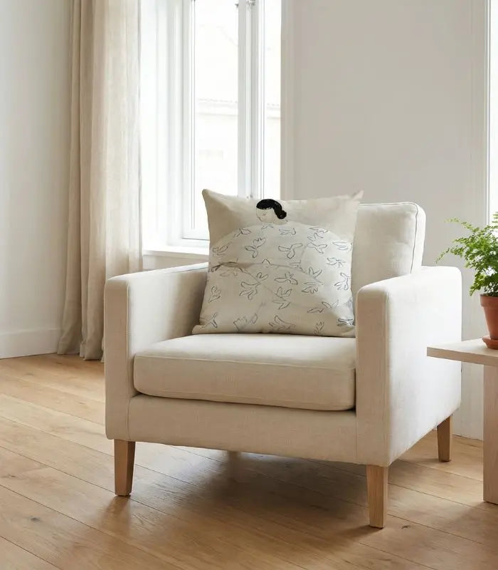 Art-Inspired Cushion Cover – Abstract Figure with Leaf Pattern