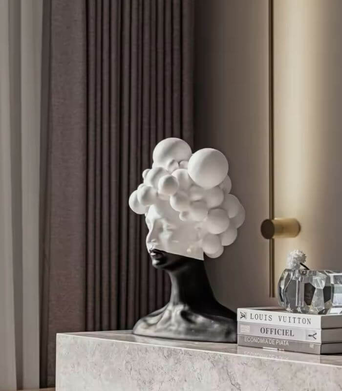 Modern Bust Sculpture Resin Handcrafted Black and White Large 49 cm