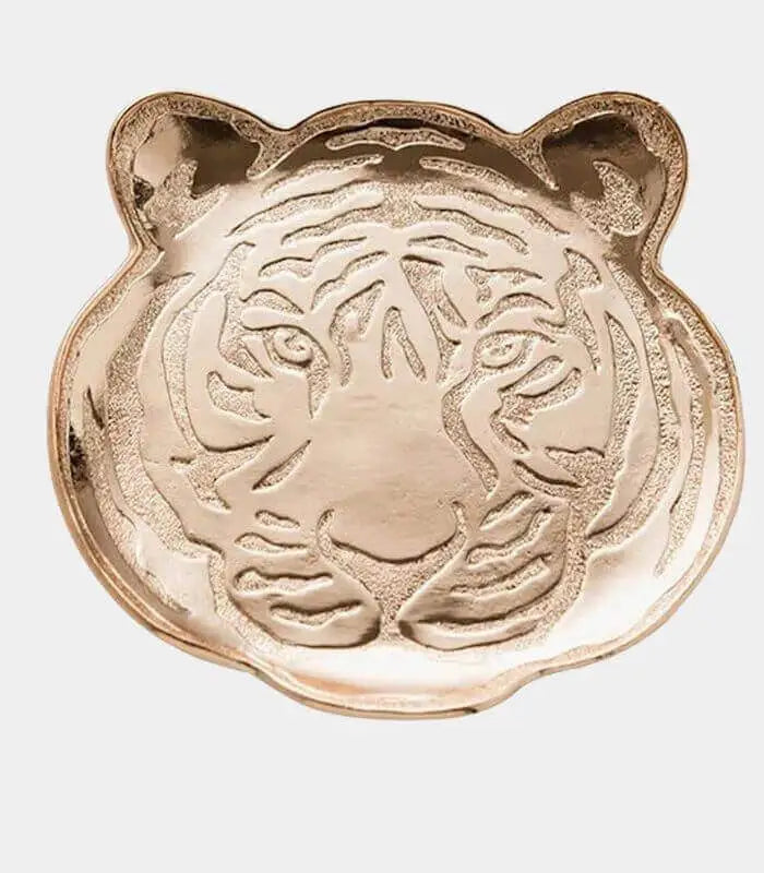 Tiger Embossed Metal Jewelry Tray - Elegant Decorative Catchall Dish