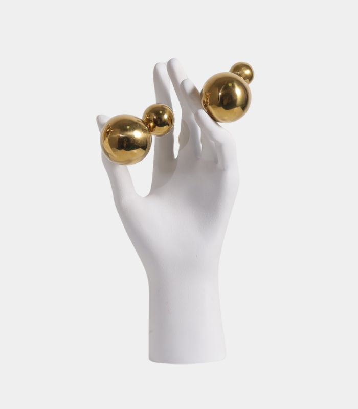 Ethereal Hand Sculpture with Metallic Spheres - Contemporary Art Décor