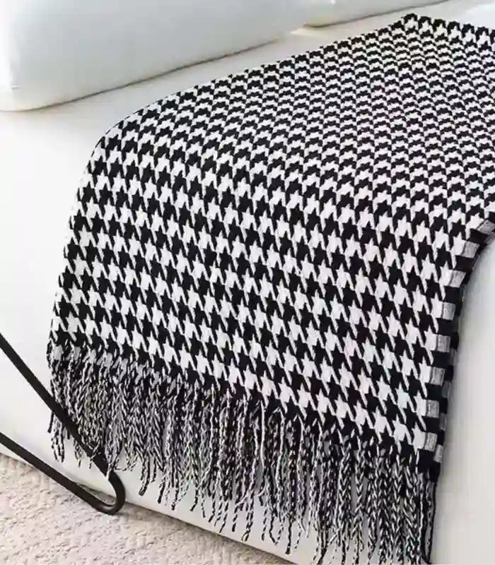 Houndstooth Throw Black and White Modern Sofa Blanket