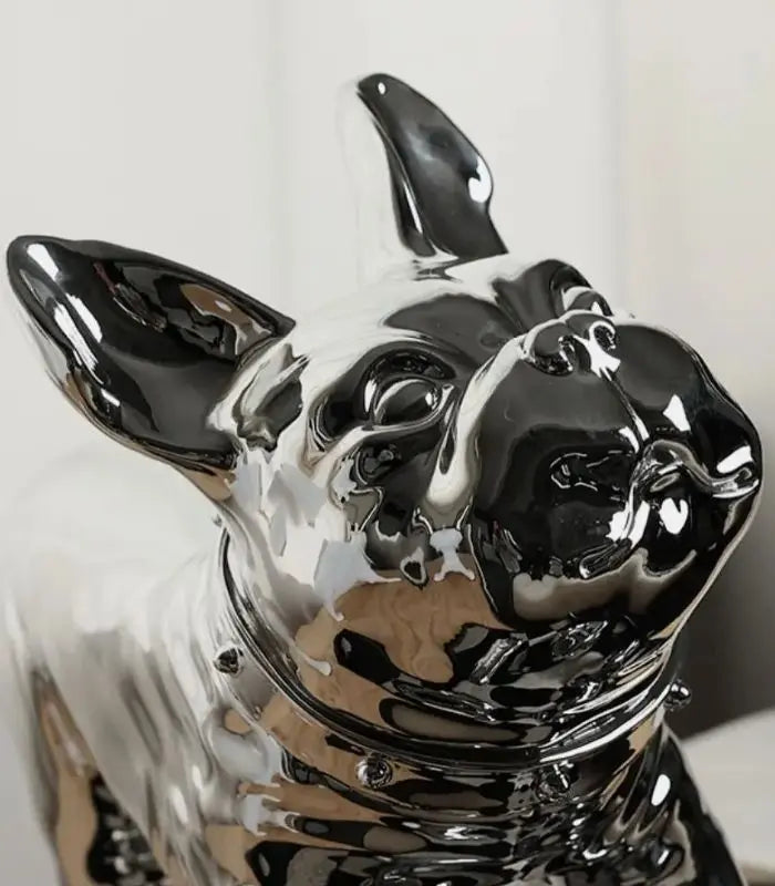 Silver French Bulldog Decorative Sculpture | Modern Home Accent Piece