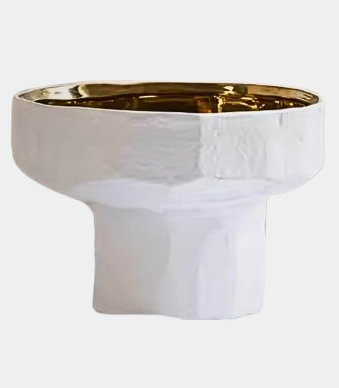 Modern Geometric Petra Ceramic Floral Vase with Gold Interior