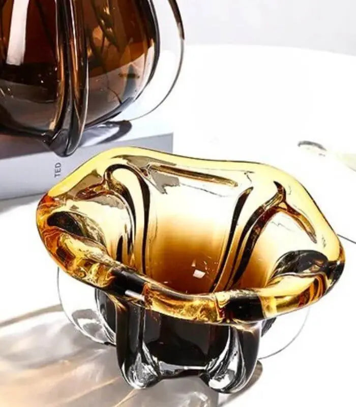 Aurelius Amber Ombré Handcrafted Glass Bowl – Artisanal Petal-Shaped Design 20x10 cm